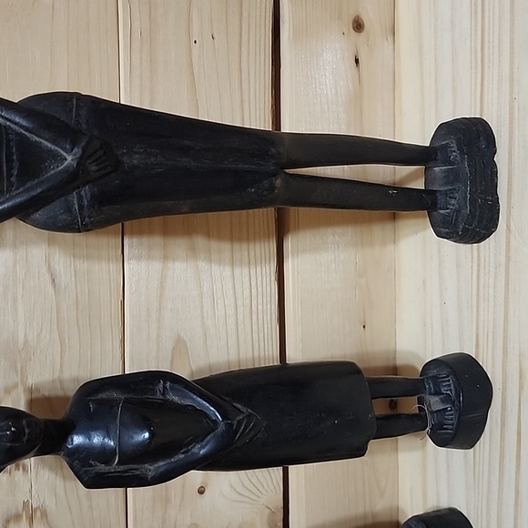 Vintage Ebony Hand Carved African Statutes Lot of 4 - Picture 5 of 11